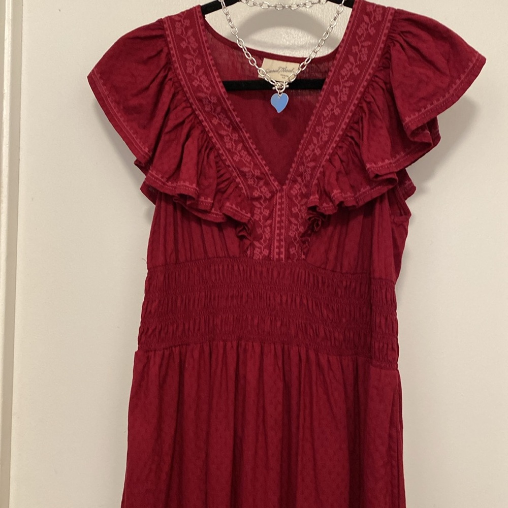 Dress Ruffled Embroidered Long Red Pretty - Picture 3 of 14